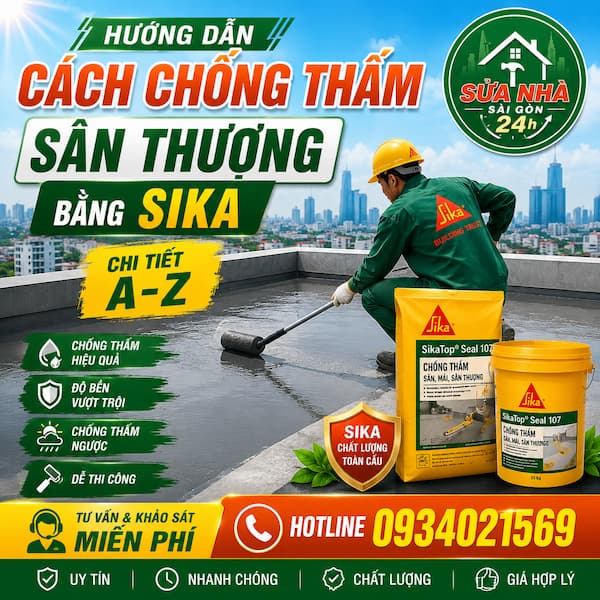 Hướng dẫn cách chống thấm sân thượng bằng Sika chi tiết từ A-Z