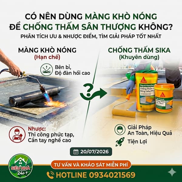 Chống thấm sân thượng bằng màng khò
