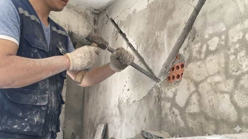Đục tường chữ v chống thấm khe nứt tường