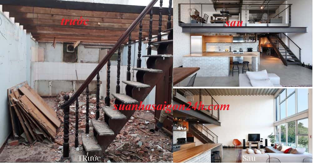Nâng tầng nhà cấp 4 gác lửng trước và sau thi công