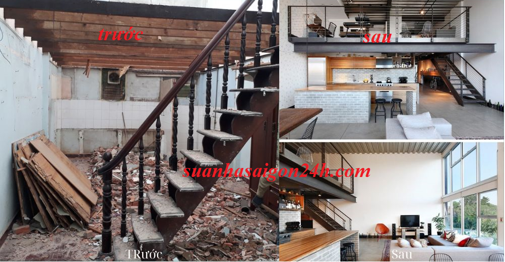 nâng tầng nhà cấp 4 gác lửng trước và sau khi thi công